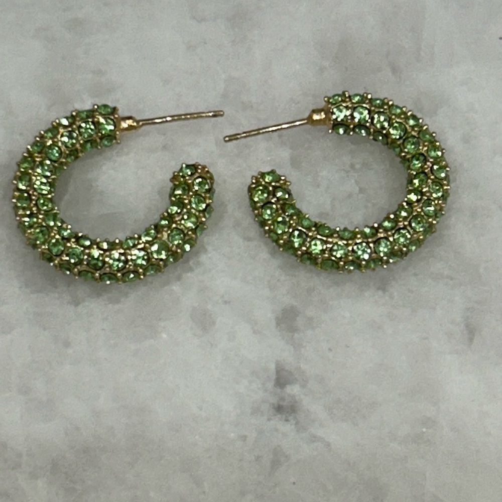 Elegant Green Crystal Hoop Earrings